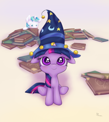 Size: 1250x1400 | Tagged: safe, artist:alasou, imported from derpibooru, twilight sparkle, oc, book, cute, filly, hat, twiabetes, wizard hat, younger