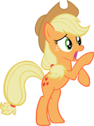 Size: 4667x6271 | Tagged: safe, artist:lilcinnamon, imported from derpibooru, applejack, the return of harmony, absurd resolution, bipedal, female, rearing, simple background, solo, worried