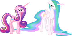 Size: 582x296 | Tagged: safe, artist:russiankolz, imported from derpibooru, princess cadance, princess celestia, youngest immortal