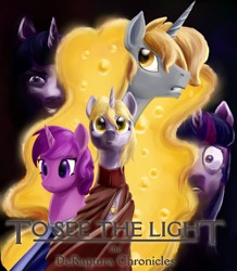 Size: 800x917 | Tagged: safe, artist:archonix, imported from derpibooru, amethyst star, derpy hooves, dinky hooves, sparkler, twilight sparkle, alicorn, alicornified, derpicorn, epic derpy, fanfic, fanfic art, lord of the rings, race swap, text