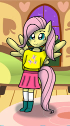 Size: 900x1608 | Tagged: safe, artist:yoshachu, imported from derpibooru, fluttershy, anthro, :3, ambiguous facial structure, clothes, female, solo, sweater, sweatershy