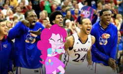 Size: 600x362 | Tagged: safe, imported from derpibooru, pinkie pie, twilight sparkle, human, equestria girls, basketball, equestria girls in real life, irl, irl human, kansas jayhawks, ncaa, photo