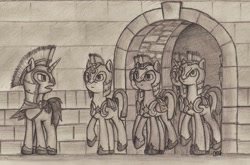 Size: 1024x676 | Tagged: safe, artist:artofcanterlot, imported from derpibooru, oc, royal guard, traditional art