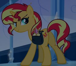 Size: 400x350 | Tagged: safe, imported from derpibooru, screencap, sunset shimmer, pony, unicorn, equestria girls, equestria girls (movie), big crown thingy, butt, crown, female, mare, plot, saddle bag, solo, stealing