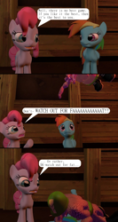 Size: 960x1810 | Tagged: safe, artist:pinkie diane roosevelt phd, imported from derpibooru, pinkie pie, rainbow dash, 3d, comic, donkey kong, donkey kong country, game grumps, gmod, klump, kremlings, rareware, reference