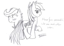 Size: 1115x803 | Tagged: safe, artist:crade, imported from derpibooru, rainbow dash, scootaloo, pegasus, pony, blushing, butt, female, filly, foal, implied foalcon, lesbian, mare, monochrome, plot, scootadash, shipping