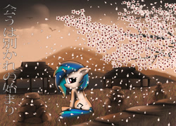 Size: 1052x759 | Tagged: safe, artist:stein-vs, imported from derpibooru, dj pon-3, vinyl scratch, cherry blossoms, female, flower, solo, tree, wallpaper