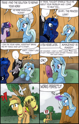 Size: 1959x3060 | Tagged: safe, artist:ciriliko, imported from derpibooru, princess luna, trixie, twilight sparkle, earth pony, pony, unicorn, butt, comic, creeper, female, mare, plot, slenderman, spanking, zas