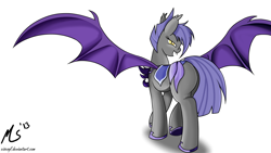 Size: 1000x564 | Tagged: safe, artist:ciscoql, imported from derpibooru, oc, oc only, oc:midnight blossom, bat pony, pony, fangs, solo