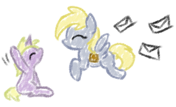 Size: 708x432 | Tagged: safe, artist:rice, imported from derpibooru, derpy hooves, dinky hooves, pegasus, pony, female, letter, mare