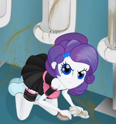 Size: 960x1029 | Tagged: safe, artist:ohohokapi, imported from derpibooru, rarity, equestria girls, clothes, female, maid, solo, stockings, urinal, urine