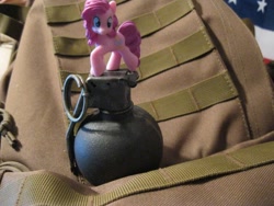 Size: 640x480 | Tagged: safe, imported from derpibooru, pinkie pie, blind bag, figure, grenade, irl, military, photo, run for your lives, toy