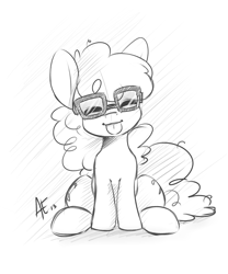 Size: 1280x1536 | Tagged: safe, artist:spittfireart, imported from derpibooru, twist, :p, cute, eyes closed, female, glasses, monochrome, sitting, smiling, solo, tongue out