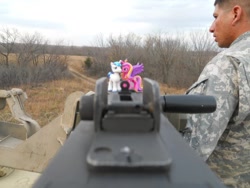 Size: 960x720 | Tagged: safe, imported from derpibooru, princess cadance, shining armor, human, blind bag, browning m2, gun, irl, irl human, machine gun, military, photo, ponies around the world, toy