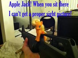 Size: 260x194 | Tagged: safe, imported from derpibooru, applejack, brushable, gun, irl, m16, m16a1, photo, rifle, toy