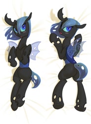 Size: 734x1000 | Tagged: safe, artist:carnifex, imported from derpibooru, oc, oc only, oc:myxine, changeling, changeling queen, blue changeling, body pillow, body pillow design, butt, changeling oc, changeling queen oc, female, plot