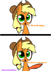 Size: 1488x2067 | Tagged: safe, artist:mushroomcookiebear, imported from derpibooru, applejack, comic, it's okay to like things, truth, vulgar