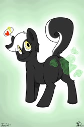 Size: 1000x1500 | Tagged: dead source, safe, artist:jovialpony, imported from derpibooru, oc, oc only, oc:jovial, original species, skunk, skunk pony, fart, heart, male, solo