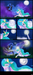 Size: 900x2011 | Tagged: safe, artist:trefleix, imported from derpibooru, nightmare moon, princess celestia, comic