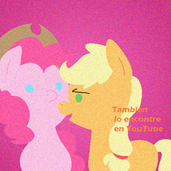 Size: 500x500 | Tagged: safe, imported from derpibooru, applejack, pinkie pie, pinkierespuestas, spanish