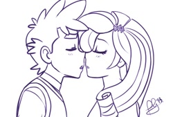 Size: 500x337 | Tagged: safe, artist:pia-sama, imported from derpibooru, rarity, spike, equestria girls, female, human spike, imminent kissing, male, monochrome, shipping, sparity, straight