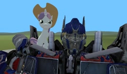 Size: 1024x600 | Tagged: safe, imported from derpibooru, sweetie belle, 3d, bayformers, crossover, gmod, happy, optimus prime