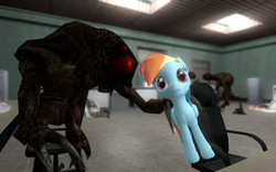 Size: 960x600 | Tagged: safe, artist:pinkie diane roosevelt phd, imported from derpibooru, rainbow dash, 3d, alien slave, doll, female, gmod, half-life, scientist, toy, vortigaunt