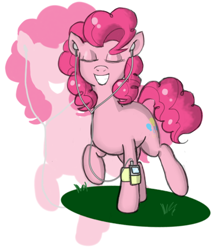 Size: 600x700 | Tagged: safe, artist:kwaken, imported from derpibooru, pinkie pie, earbuds, female, grass, ipod, solo