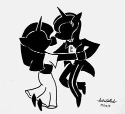 Size: 900x818 | Tagged: safe, artist:thewormouroboros, imported from derpibooru, prince blueblood, rarity, human, black and white, dancing, female, grayscale, humanized, male, rariblood, shipping, straight