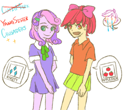 Size: 948x842 | Tagged: safe, artist:lei1996220, imported from derpibooru, apple bloom, scootaloo, sweetie belle, human, clothes, crying, cutie mark crusaders, humanized, miniskirt, pony coloring, scootalove denied, skirt