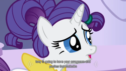 Size: 640x360 | Tagged: safe, imported from derpibooru, screencap, rarity, female, meme, solo, wat, youtube caption