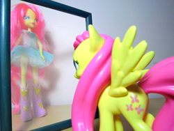 Size: 1024x768 | Tagged: safe, artist:eurocoin, imported from derpibooru, fluttershy, equestria girls, doll, female, human ponidox, humanized, irl, mirror, photo, toy