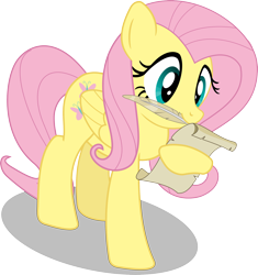 Size: 2576x2740 | Tagged: safe, artist:matty4z, imported from derpibooru, fluttershy, cute, female, mouth hold, quill, scroll, simple background, smiling, solo, transparent background, vector, writing