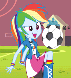 Size: 488x540 | Tagged: safe, imported from derpibooru, screencap, rainbow dash, equestria girls, equestria girls (movie), animated, ball, cropped, female, football, loop, solo, sports