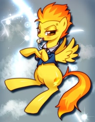 Size: 1120x1447 | Tagged: safe, artist:araraginatsuki, imported from derpibooru, spitfire, pegasus, pony, blowing whistle, clothes, female, looking at you, pixiv, solo, uniform, whistle, wonderbolts dress uniform, wrong cutie mark