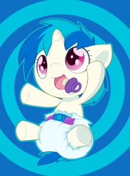 Size: 947x1280 | Tagged: safe, artist:cuddlehooves, imported from derpibooru, dj pon-3, vinyl scratch, pony, baby, baby pony, cuddlehooves is trying to murder us, cute, diaper, female, foal, pacifier, poofy diaper, solo, vinylbetes