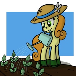 Size: 500x500 | Tagged: source needed, safe, imported from derpibooru, carrot top, golden harvest, 30 minute art challenge, cute, cutie top, female, flower, gardening, hat, solo, watering can