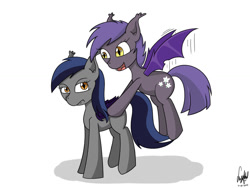 Size: 1024x768 | Tagged: safe, artist:lugiadriel14, imported from derpibooru, oc, oc only, oc:echo, oc:midnight blossom, bat pony, pony, duo, equestria-prevails