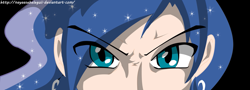Size: 1523x546 | Tagged: safe, artist:nayaasebeleguii, imported from derpibooru, princess luna, human, close-up, female, humanized, megami tensei, persona, persona eyes, shin megami tensei, solo