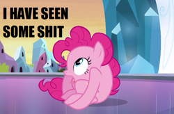 Size: 572x376 | Tagged: safe, edit, edited screencap, imported from derpibooru, screencap, pinkie pie, equestria girls, equestria girls (movie), female, i've seen some shit, image macro, solo, vulgar