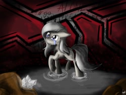 Size: 1600x1200 | Tagged: safe, artist:lugiadriel14, imported from derpibooru, oc, oc only, earth pony, pony, crying, crystal, dark, diamond, dozy slumbers, female, floppy ears, looking up, mare, misery, raised hoof, solo, wavy mouth