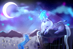 Size: 1200x800 | Tagged: safe, artist:aquagalaxy, imported from derpibooru, princess luna, crying, female, moon, sad, solo, stars