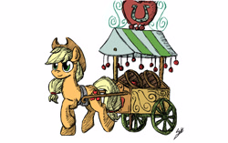 Size: 3500x2200 | Tagged: safe, artist:quirkywallace, imported from derpibooru, applejack, apple, cart, female, solo, working