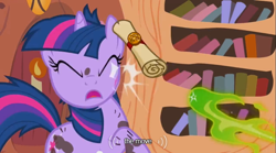 Size: 640x355 | Tagged: safe, imported from derpibooru, screencap, twilight sparkle, it's about time, dirty, youtube caption