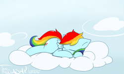 Size: 1280x768 | Tagged: safe, artist:tesslashy, imported from derpibooru, rainbow dash, cloud, female, sleeping, solo