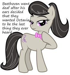 Size: 1280x1356 | Tagged: safe, imported from derpibooru, octavia melody, earth pony, pony, alternate hairstyle, bowtie, cutie mark, female, glorious cello princess, hooves, insane pony thread, ludwig van beethoven, mare, ponytail, simple background, solo, text, transparent background, tumblr, vector