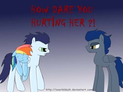 Size: 1024x768 | Tagged: safe, artist:soarinldash, imported from derpibooru, nightshade, rainbow dash, soarin', borat english, engrish, female, grammar error, male, shadowbolts, shipping, soarindash, straight