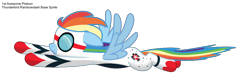 Size: 1248x416 | Tagged: safe, artist:ethanchang, imported from derpibooru, rainbow dash, pegasus, pony, 1st awesome platoon, clothes, costume, female, flying, goggles, mare, solo, thunderbirds (air force), uniform, us air force