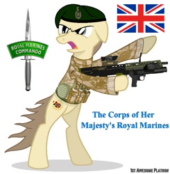 Size: 720x736 | Tagged: safe, artist:ethanchang, imported from derpibooru, oc, oc only, 1st awesome platoon, britain, british army, gun, military, rifle, royal marines, sa80, solo, united kingdom