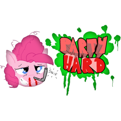 Size: 894x894 | Tagged: safe, artist:oscarndraw, imported from derpibooru, pinkie pie, earth pony, pony, blood, cocaine, disembodied head, drugs, female, mare, nosebleed, party hard, simple background, sniffing, solo, text, transparent background, vector